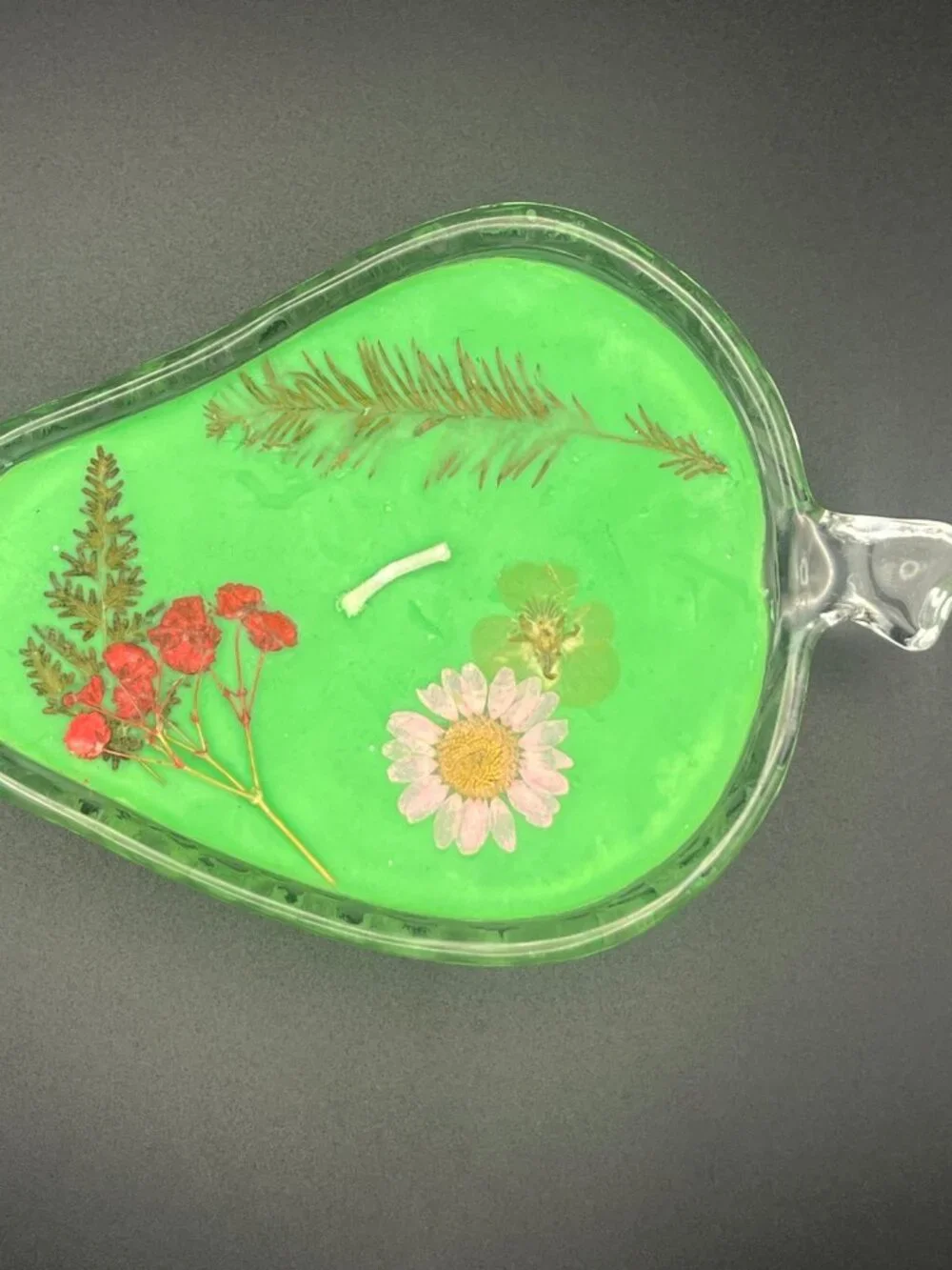 Pressed Botanical Glass Strawberry Dish Candle Woodland Green